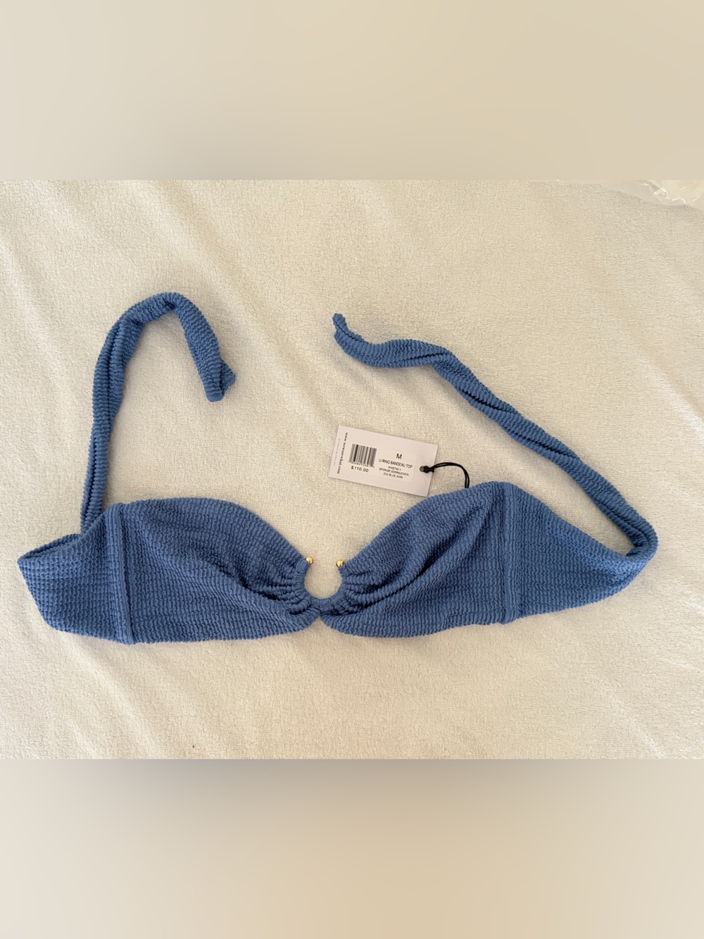 NWT- WeWoreWhat Blue Textured U Ring Bandeau Bikini Top-M